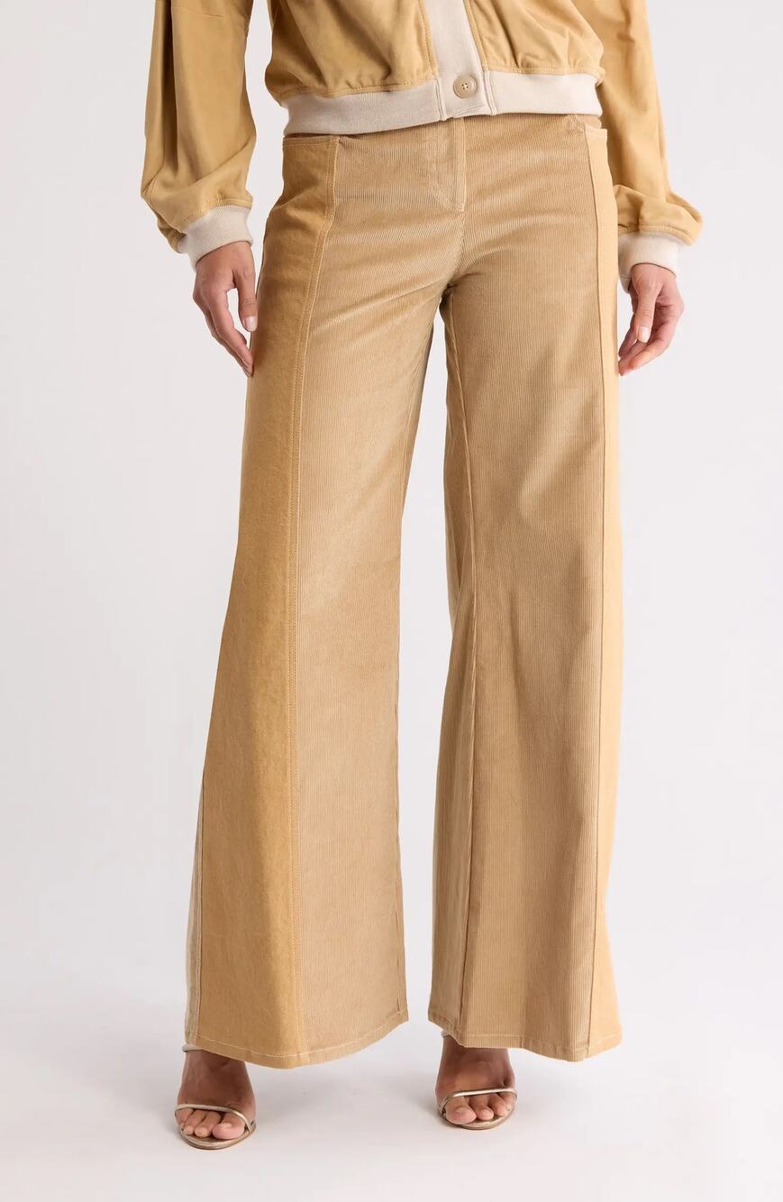 TWP Styles Two-Tone Corduroy Pants Camel Wide Leg Mid Rise Size 6